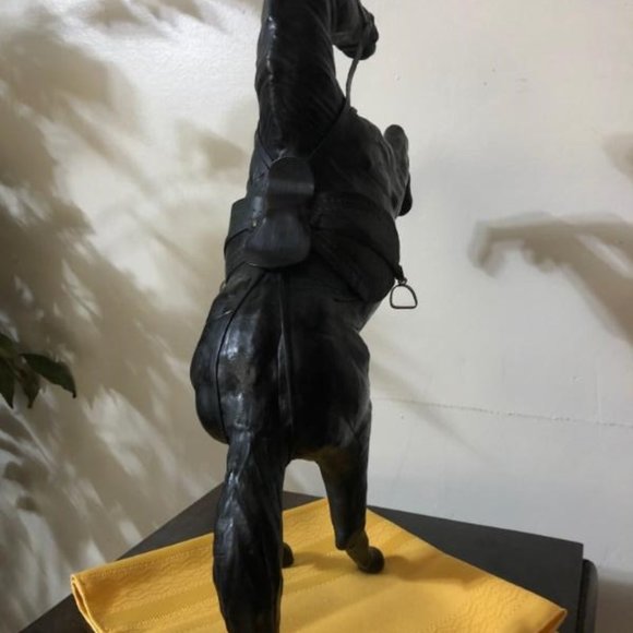 Antique Pounded Leather Horse ~ Black Stallion - Picture 6 of 8